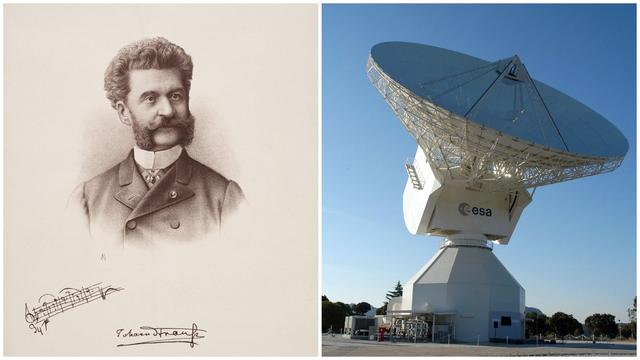 Johan Strauss and a radio telescope. | Copyright (c) KHM-Museumsverband Theatermuseum /(c) European Space Agency