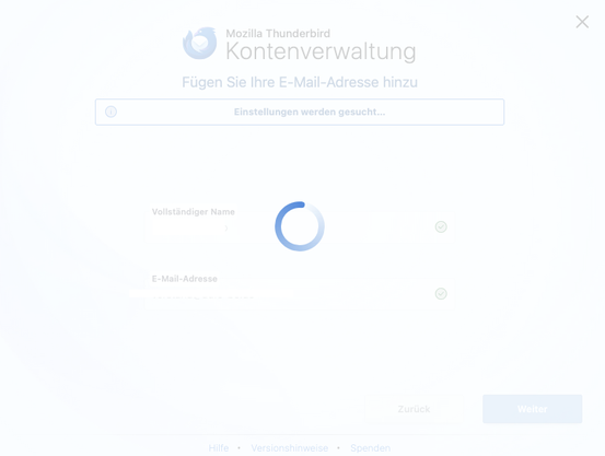 Screenshot eines Einrichtung, Bildschirms für Konten Verwaltung bei Thunderbird