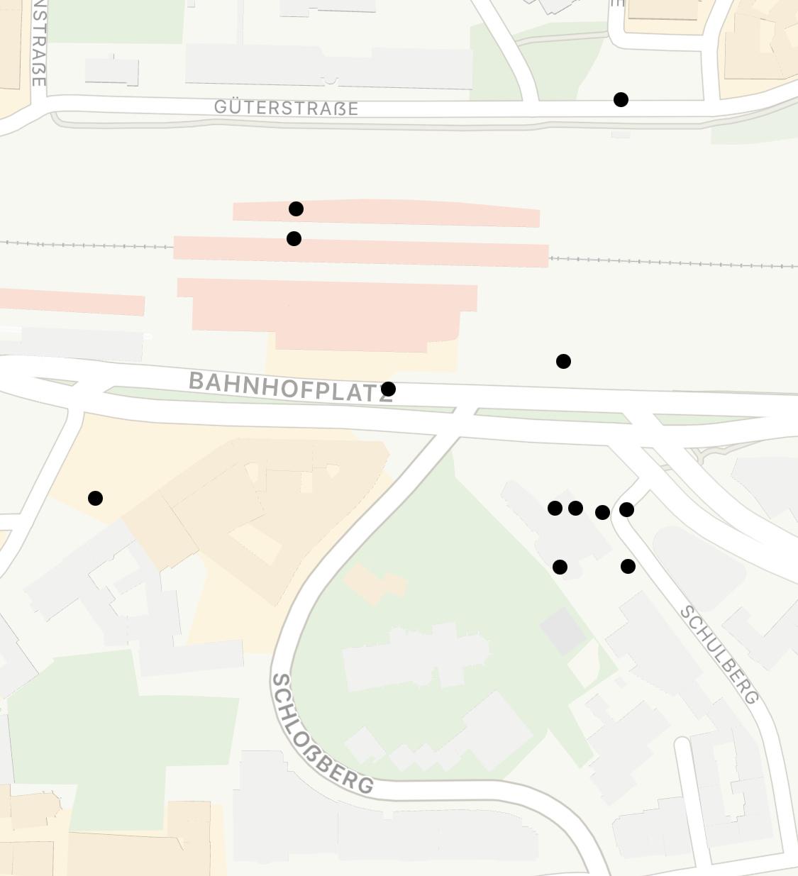 die App zeigt jetzt wieder Punkte in Pforzheim, unter anderem auf den Bahnsteigen des Bahnhofs